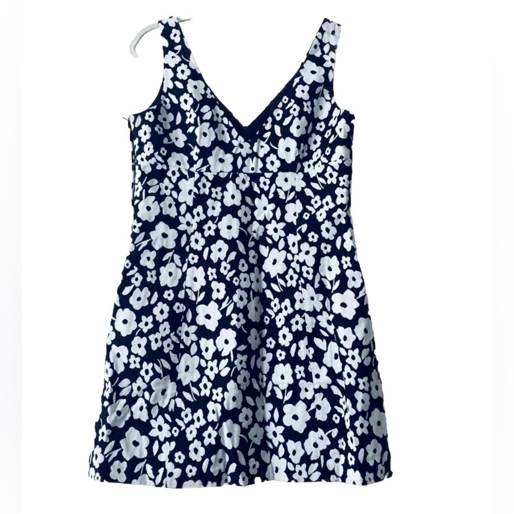 Tibi Floral V-Neck Mini Dress Women Size 6 Navy White Cottagecore Resortwear
